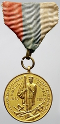 Pamětní medaile  k 10. výročí založení Moravsko-Slezského zemského svazu podpůrného spolků vysloužilých vojínů v Moravské Ostravě 1918 - 1928
