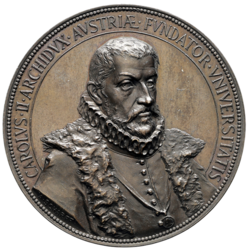 Bronzová medaile Carlous II Archidux 1886, 54 mm.