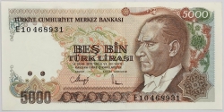 Turkey - 5000 Lira 1985-1988