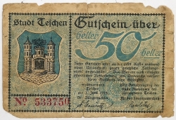 Poland - Asygnata Kasowa na 50 Heller - Miasto Cieszyn, Teschen, 1919