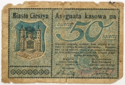 Poland - Asygnata Kasowa na 50 Heller - Miasto Cieszyn, Teschen, 1919